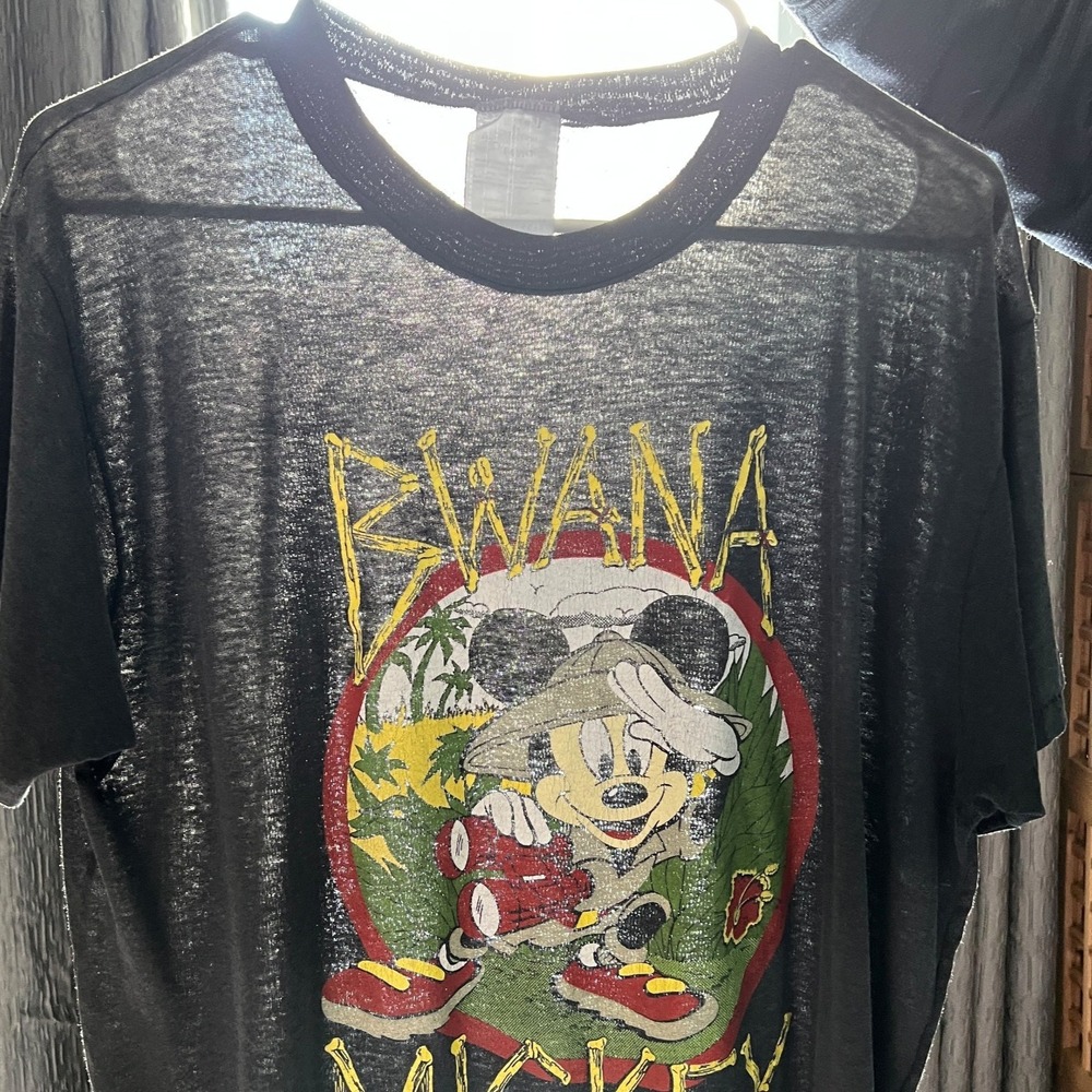 VTG Bwana Mickey Mouse Safari T Shirt Disney‎ Single Stitch Paper Thin 1990s
